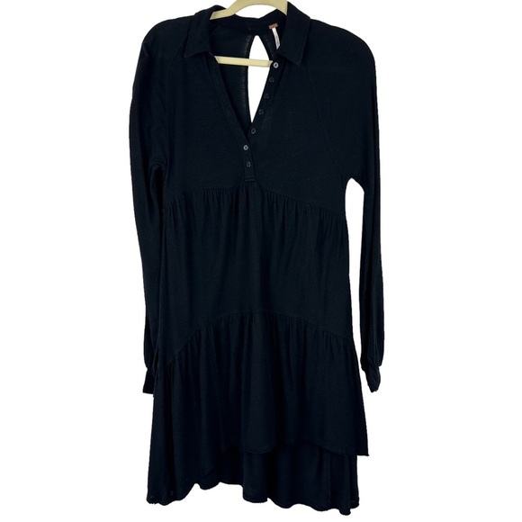 Free People Sz XS Women's Best Girl Long Sleeve Keyhole Back Tiered Tunic Dress - Picture 1 of 14